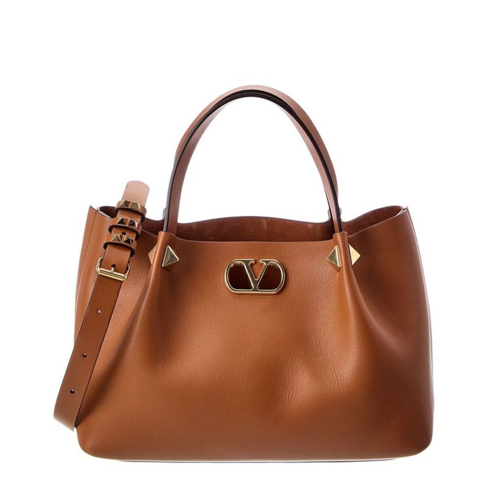 Valentino Vlogo Small Leather Tote, Brown